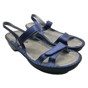 NAOT sandals Brussels Women blue Leather low Wedge  strappy  Sz  41/ us 10 NEW